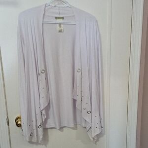 Chico's White Embellished Open-Front Sweater